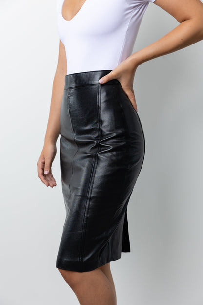 ROME LEATHER HIGH WAISTED KNEE LENGTH SKIRT